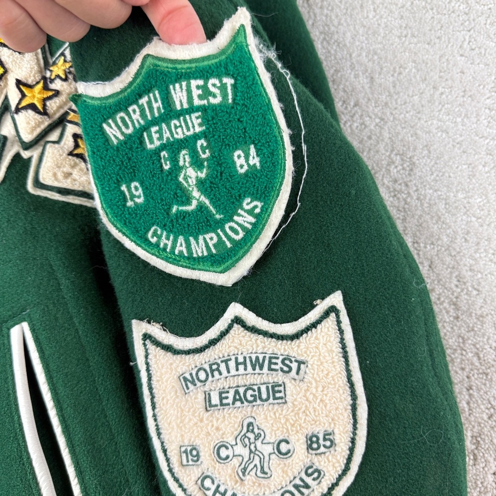 TM Athletics Varsity Jacket Womens 34 Green 1987 Letterman Bulldog Zip Hood - Picture 5 of 12